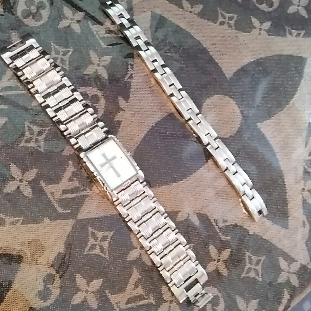 silver watch with matching bracelet